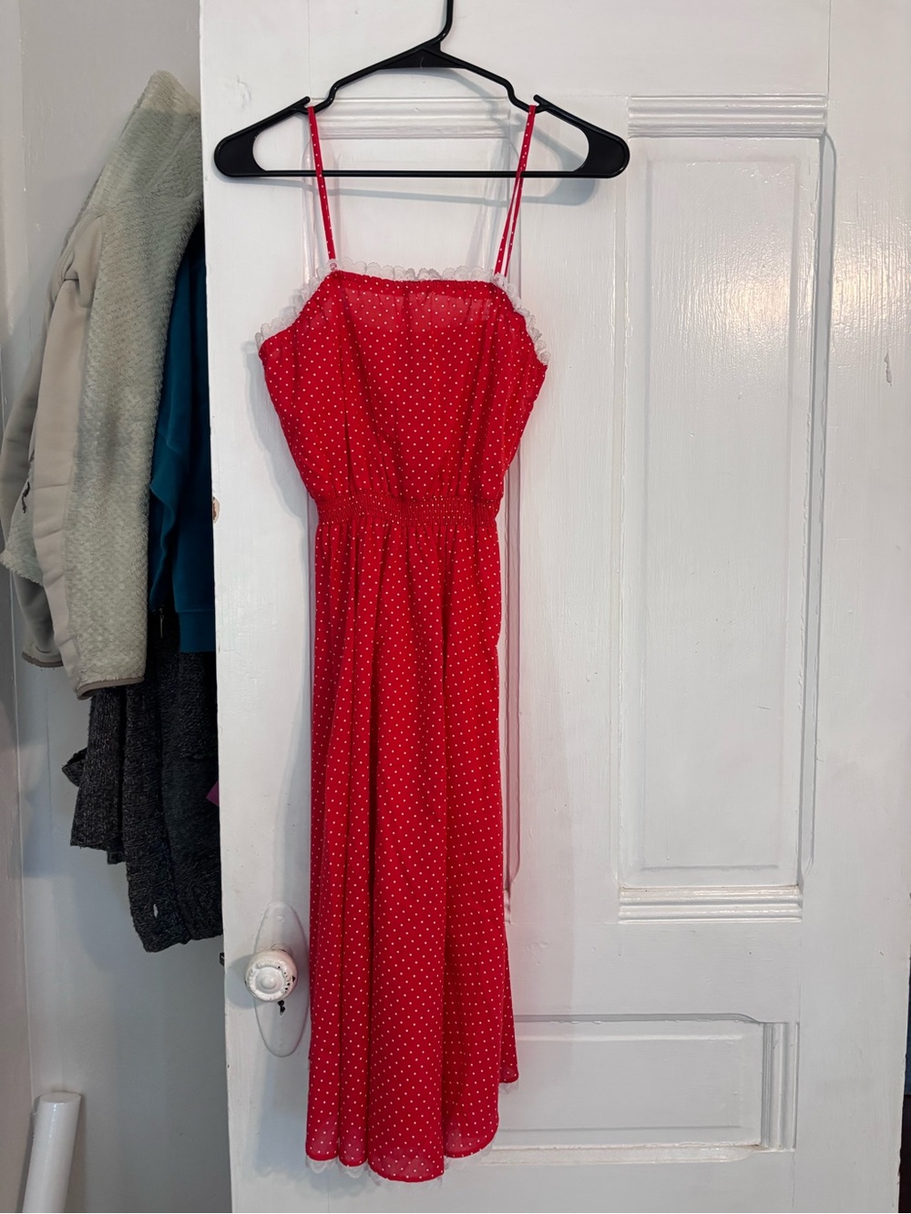 Red Polka Dot Spaghetti-Strap Midi Dress